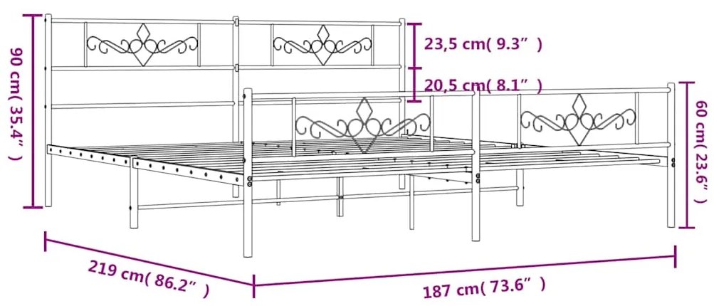 Estrutura de cama com cabeceira e pés 183x213 cm metal branco