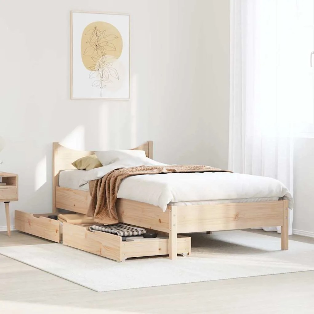 Estrutura de cama c/ gavetas 90x200 cm madeira de pinho maciça