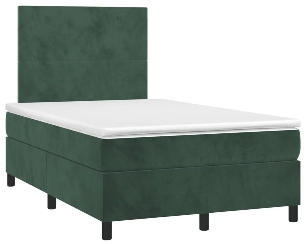 Cama boxspring com colchão 120x200 cm veludo verde-escuro