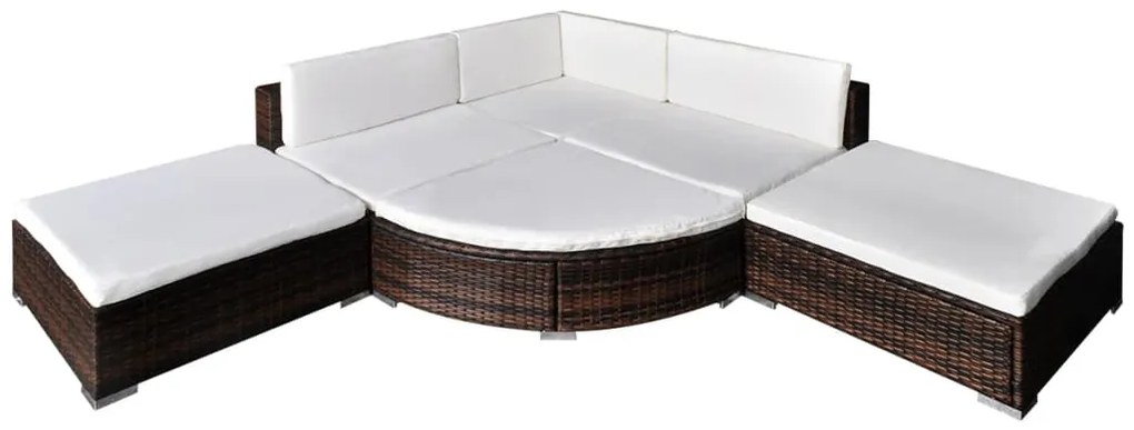 6 pcs conjunto lounge de jardim c/ almofadões vime PE castanho
