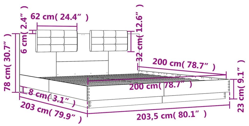 Estrutura cama c/ cabeceira 200x200 cm derivados madeira preto
