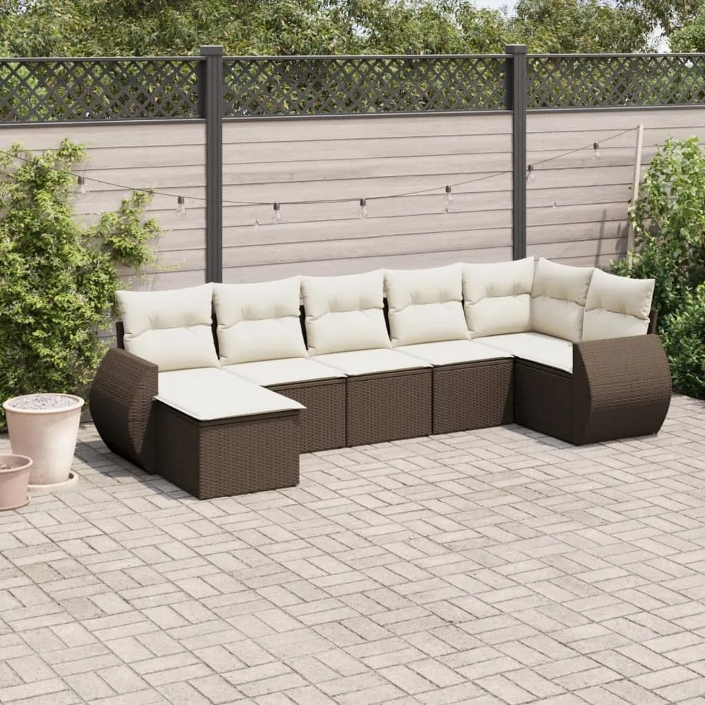 vidaXL 7 pcs conjunto de sofás jardim c/ almofadões vime PE castanho