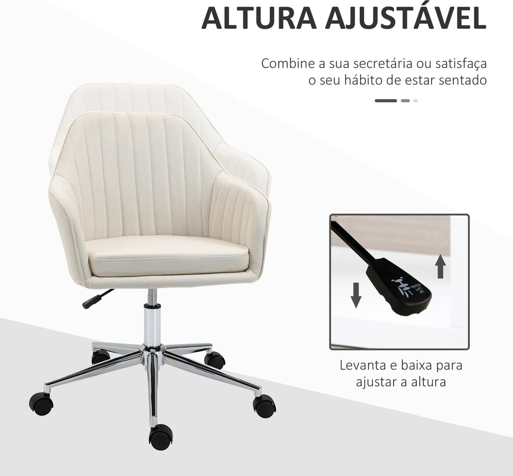 Cadeira de Escritório Cadeira de Secretária com Altura Regulável e Base Giratória para Escritório 61x59x86-96 cm Bege