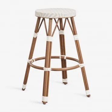 Pack De 4 Bancos Altos Em Alumínio E Rattan Sintético Brielle Bistro ↑75 Cm & Nude Beige - Gardénia Branco - Sklum
