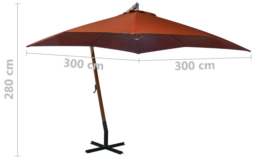 Guarda-sol de jardim suspenso com poste abeto maciço terracotta