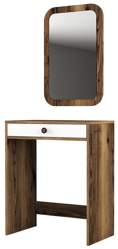 Mesa de Maquilhagem Lizbon Mirror – Nogueira e Branco – 70x40x84,7 cm