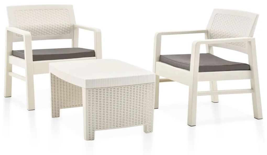 vidaXL Conjunto lounge para jardim 3 pcs plástico branco