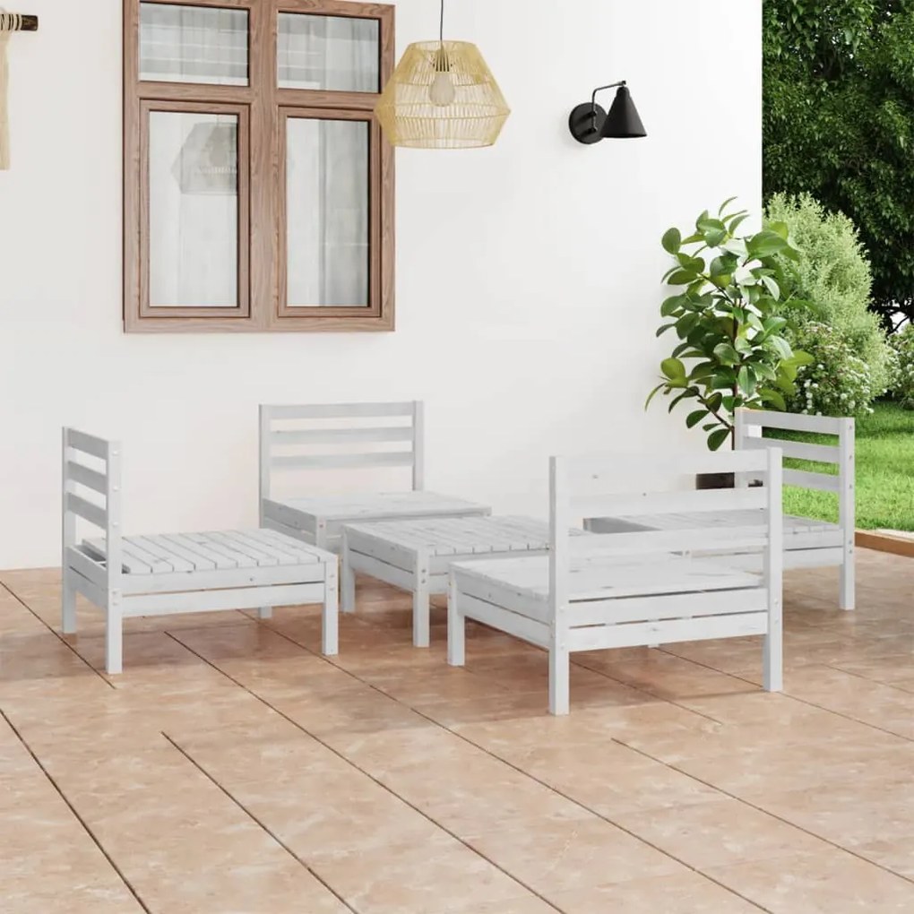 vidaXL 5 pcs conjunto lounge de jardim pinho maciço branco