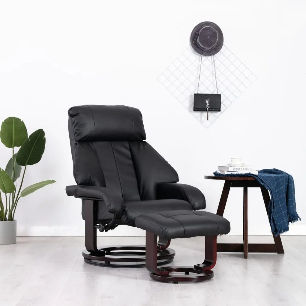vidaXL Cadeira de TV reclinável c/ apoio de pés couro artificial preto