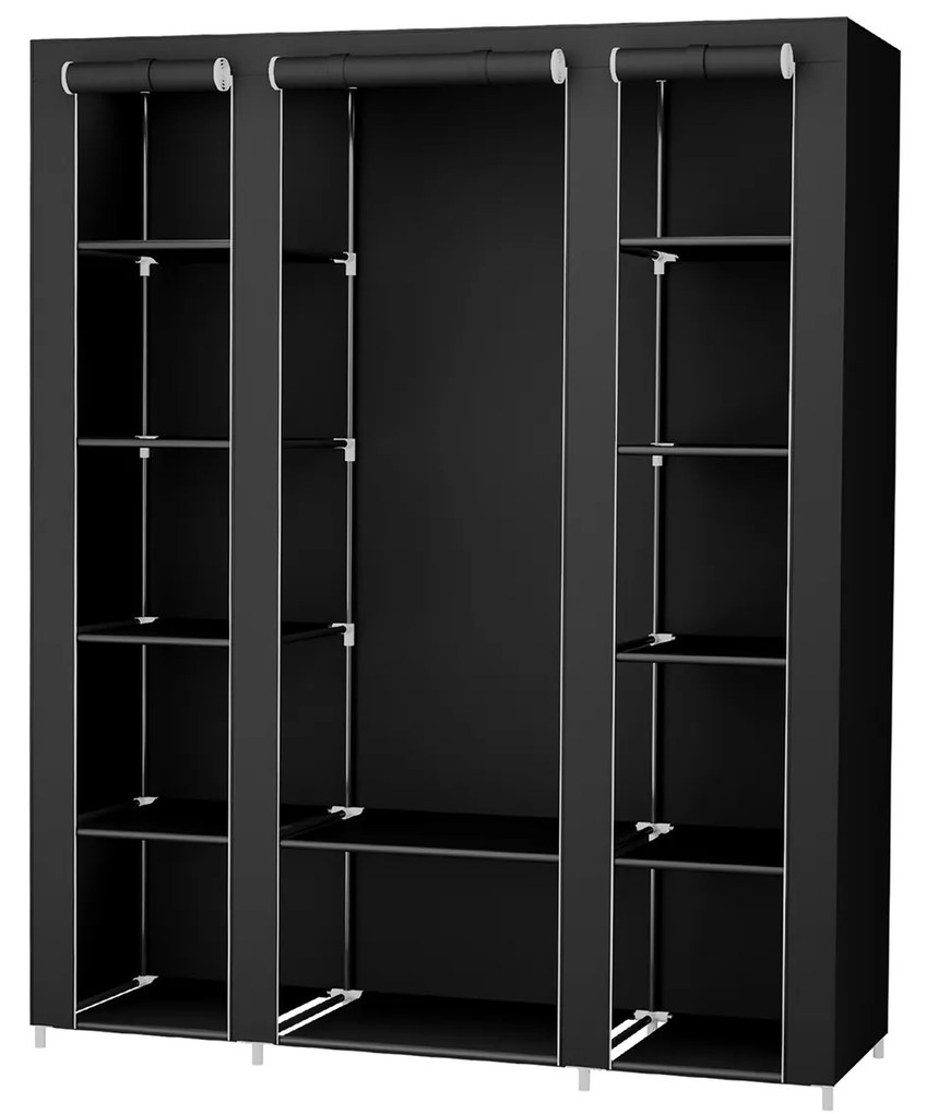 SONGMICS Guarda-roupa portátil, armário dobrável, organizador de roupas com trilho para pendurar, prateleiras, capa de tecido, para quarto, vestiário, 150 x 45 x 175 cm, preto LSF03H