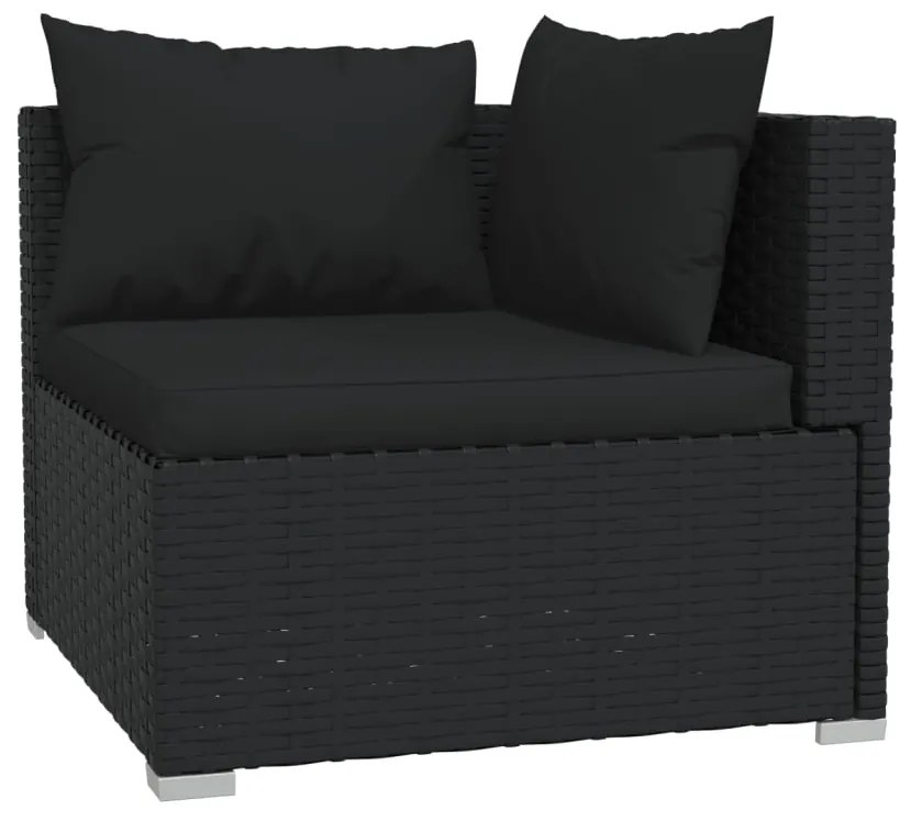 5 pcs conjunto lounge de jardim c/ almofadões vime PE preto