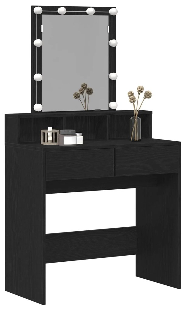 Mesa de Maquiagem com Espelho e Luzes LED Carvalho Preto Madeira Engen