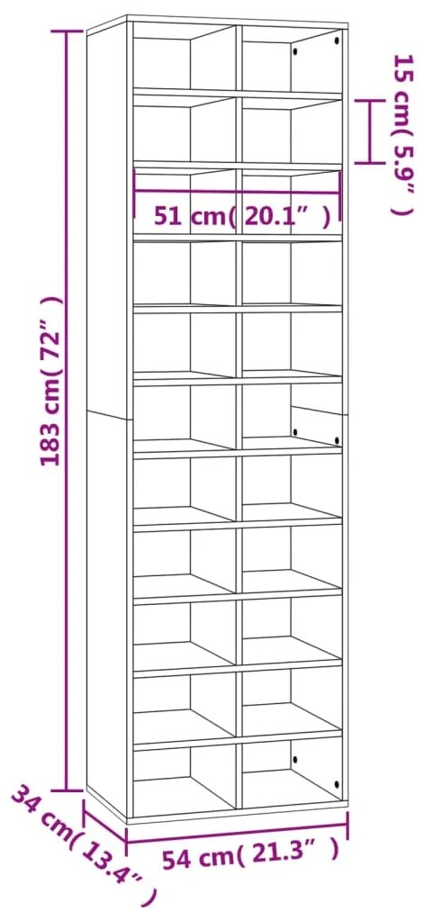 Sapateira Alta Mateus - Com 22 Compartimentos - Cor Castanho - 54x34x1