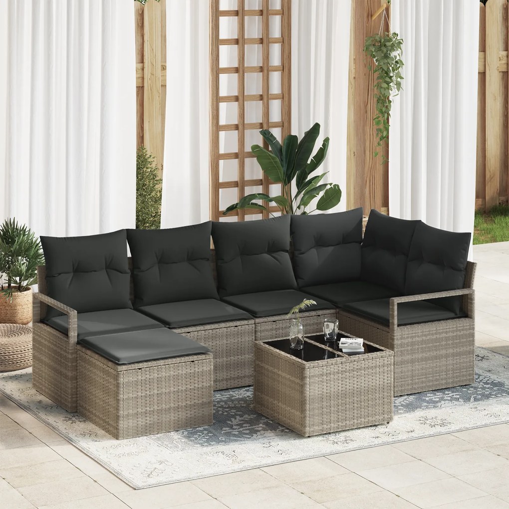 Conjunto de Sofás para Jardim vidaXL com Almofadas Cinza Polirattan