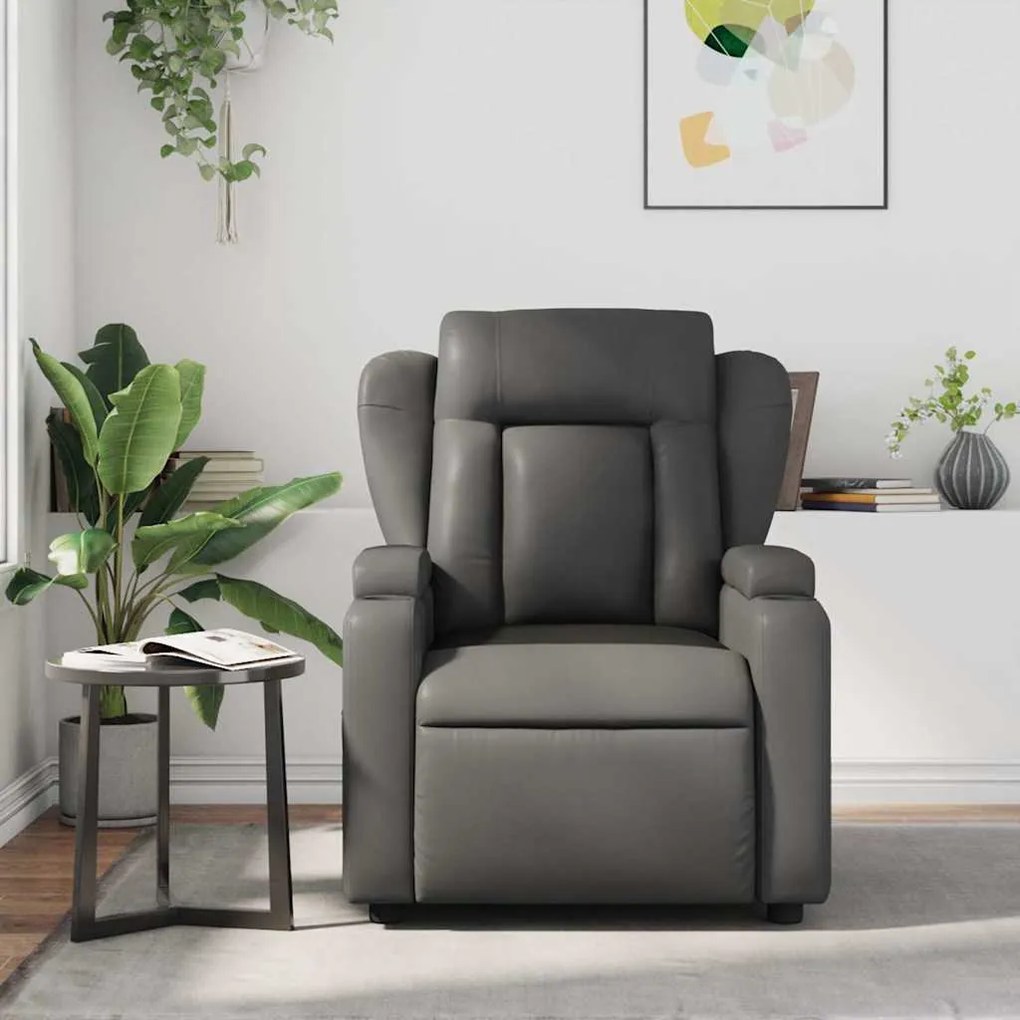 Poltrona de massagens reclinável couro artificial cinzento