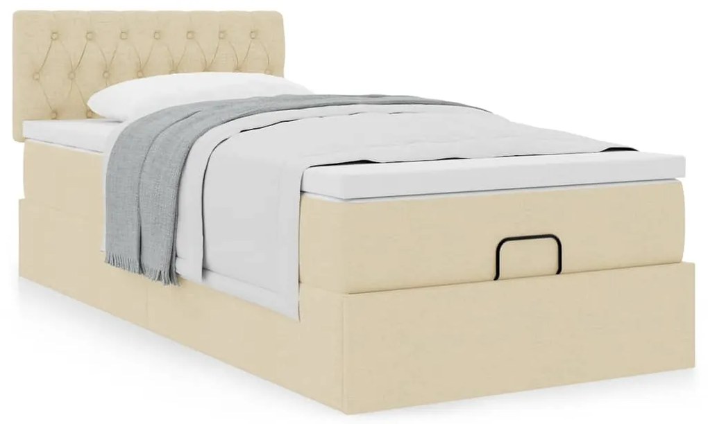Cama otomana com colchão 90x200 cm tecido creme