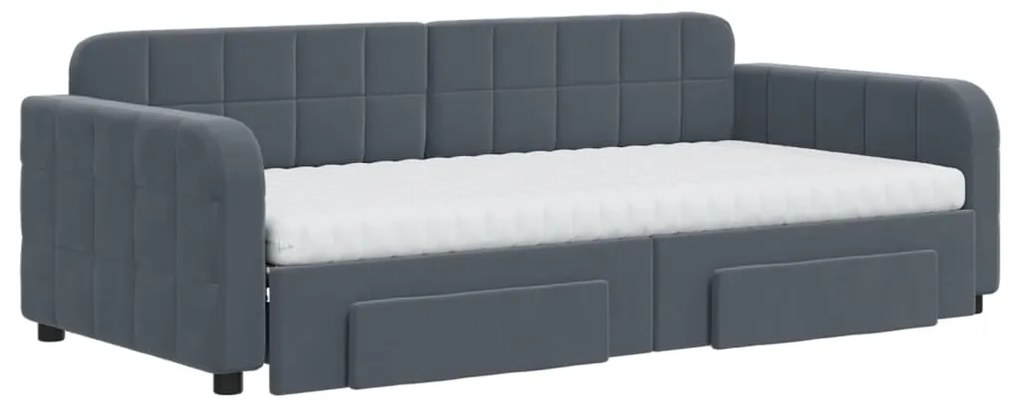Sofá-cama c/ gavetão e gavetas 90x190 cm veludo cinzento-escuro