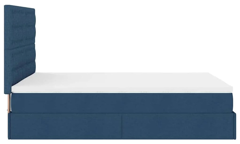 Estrutura de cama otomana com colchão tecido azul 140x200cm
