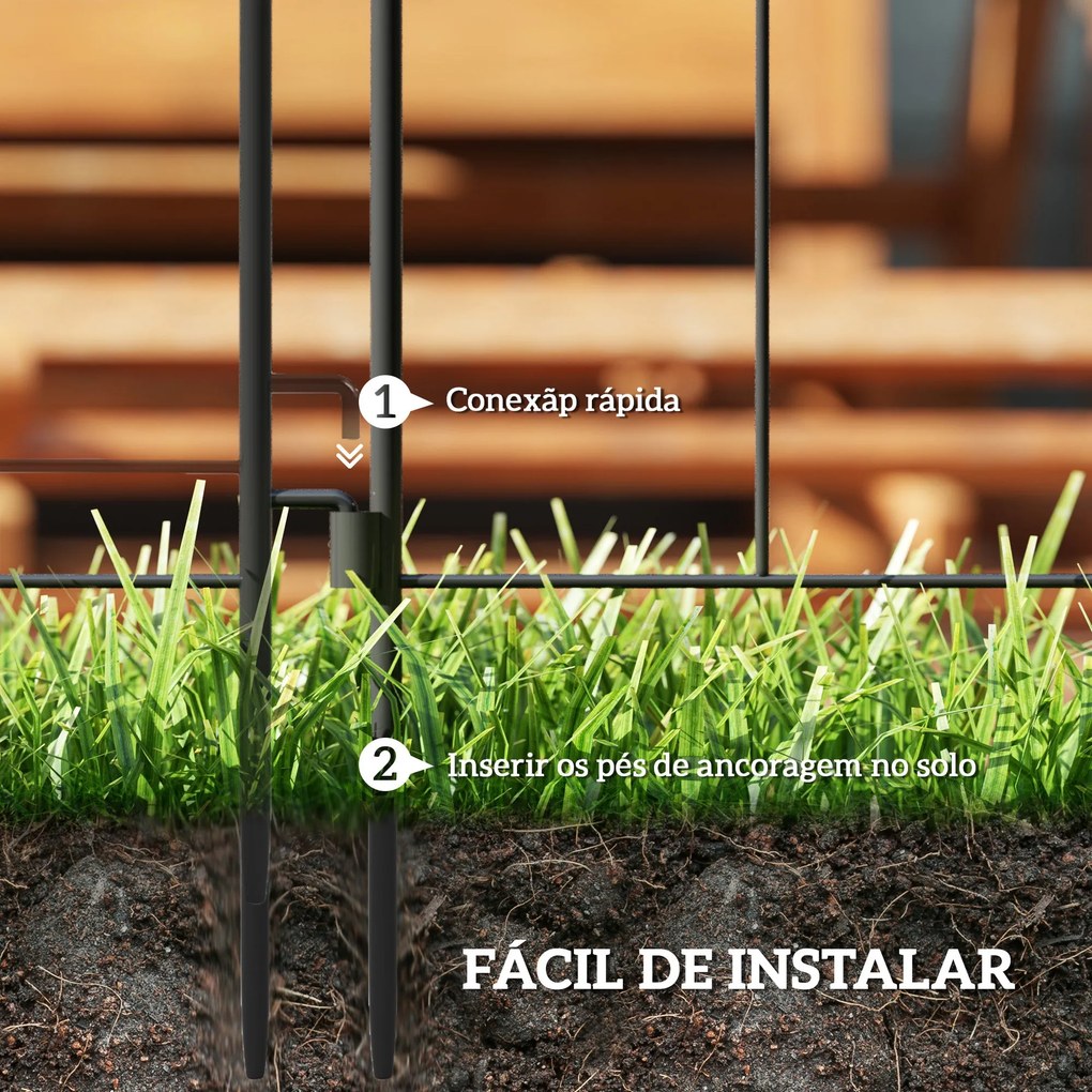 Vedações de Jardim Coimbra Preto – 300×70 cm – Metal e Painéis Modular