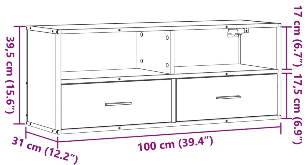 Móvel para TV 100x31x39,5 cm derivados de madeira/metal preto