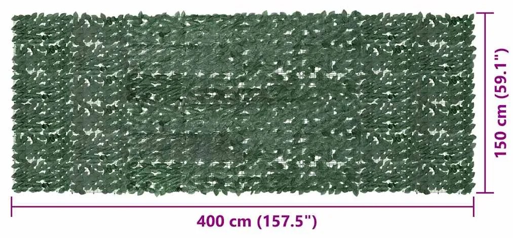 Tela de varanda com folhas verde-escuras 400x150 cm