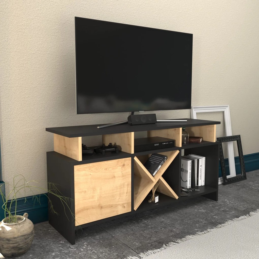 Móvel de TV Auburn – Antracite e Carvalho – 120 cm x 29,9 cm x 60,6 cm