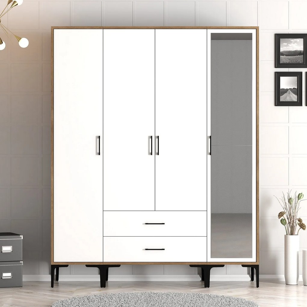 Roupeiro Kumsal STR – Nogueira e Branco – 160x47,5x201,4 cm