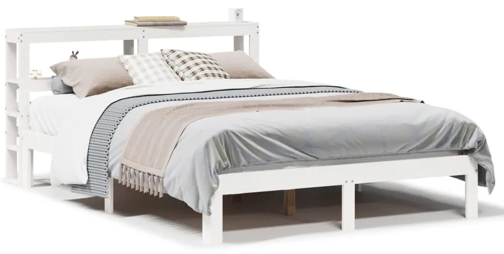 Estrutura de cama com cabeceira 160x200 cm pinho maciço branco