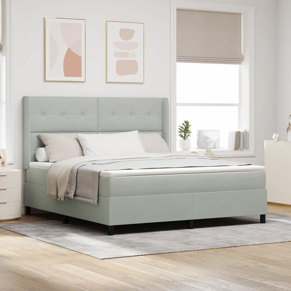 Cama Box Spring com Colchão Cinza Claro 180x200 cm Veludo