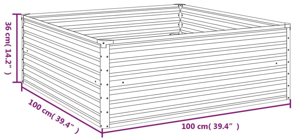 Canteiro elevado de jardim 100x100x36 cm aço corten