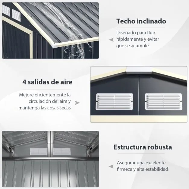 Abrigo de jardim exterior com 4 aberturas de ventilação e portas individuais 213 x 127 x 195 cm Cinzento