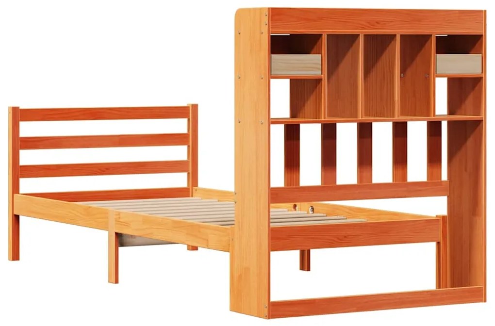 Cama com estante sem colchão 90x200cm pinho maciço castanho-mel