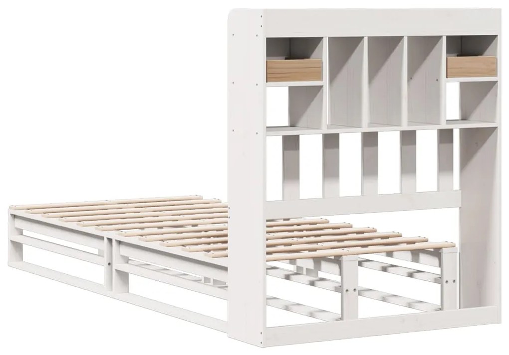 Cama com estante sem colchão 90x200 cm pinho maciço branco