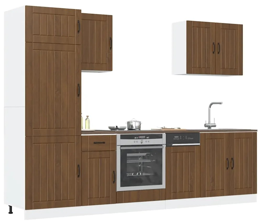 7 peças armário de cozinha conjunto Lucca carvalho castanho
