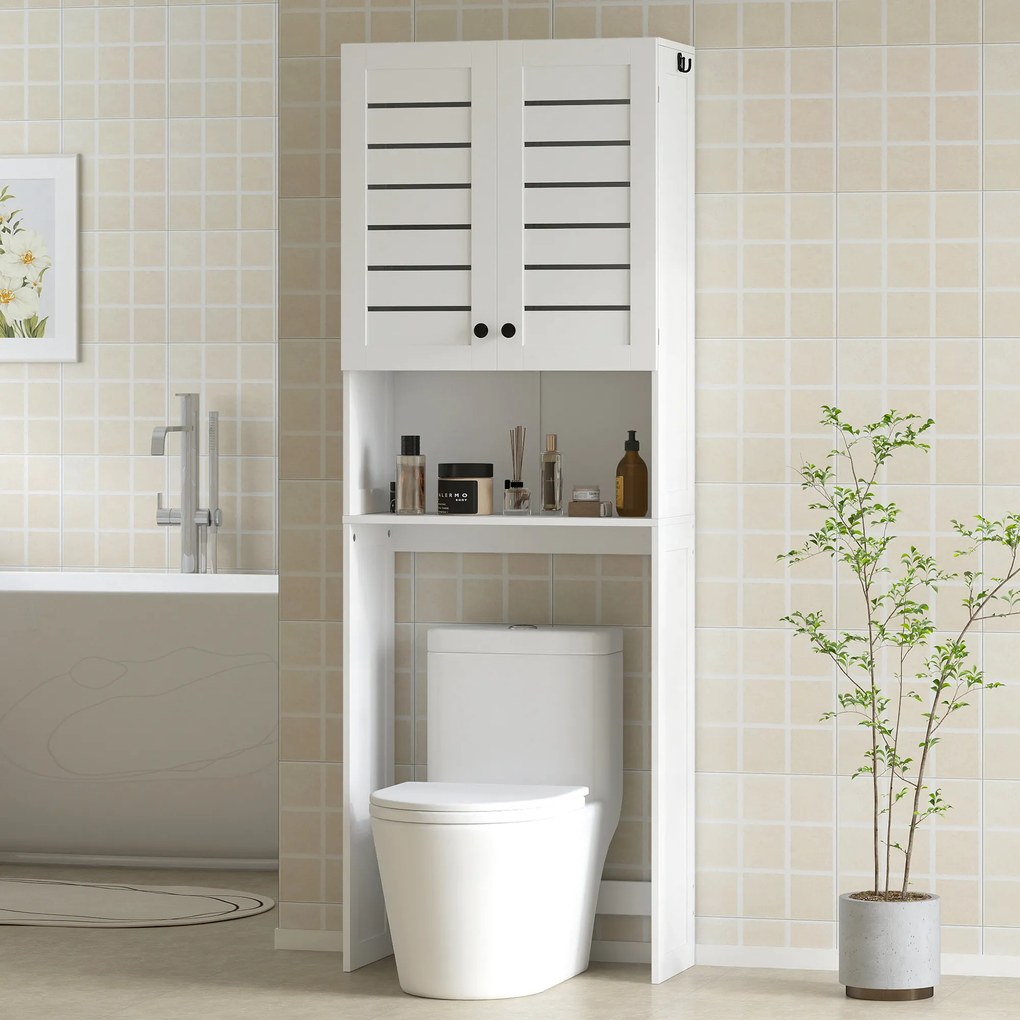 Móvel de casa de banho 67 x 31,5 x 190 cm para lavatório/máquina de lavar roupa com armário de portas duplas, portas com persianas, branco