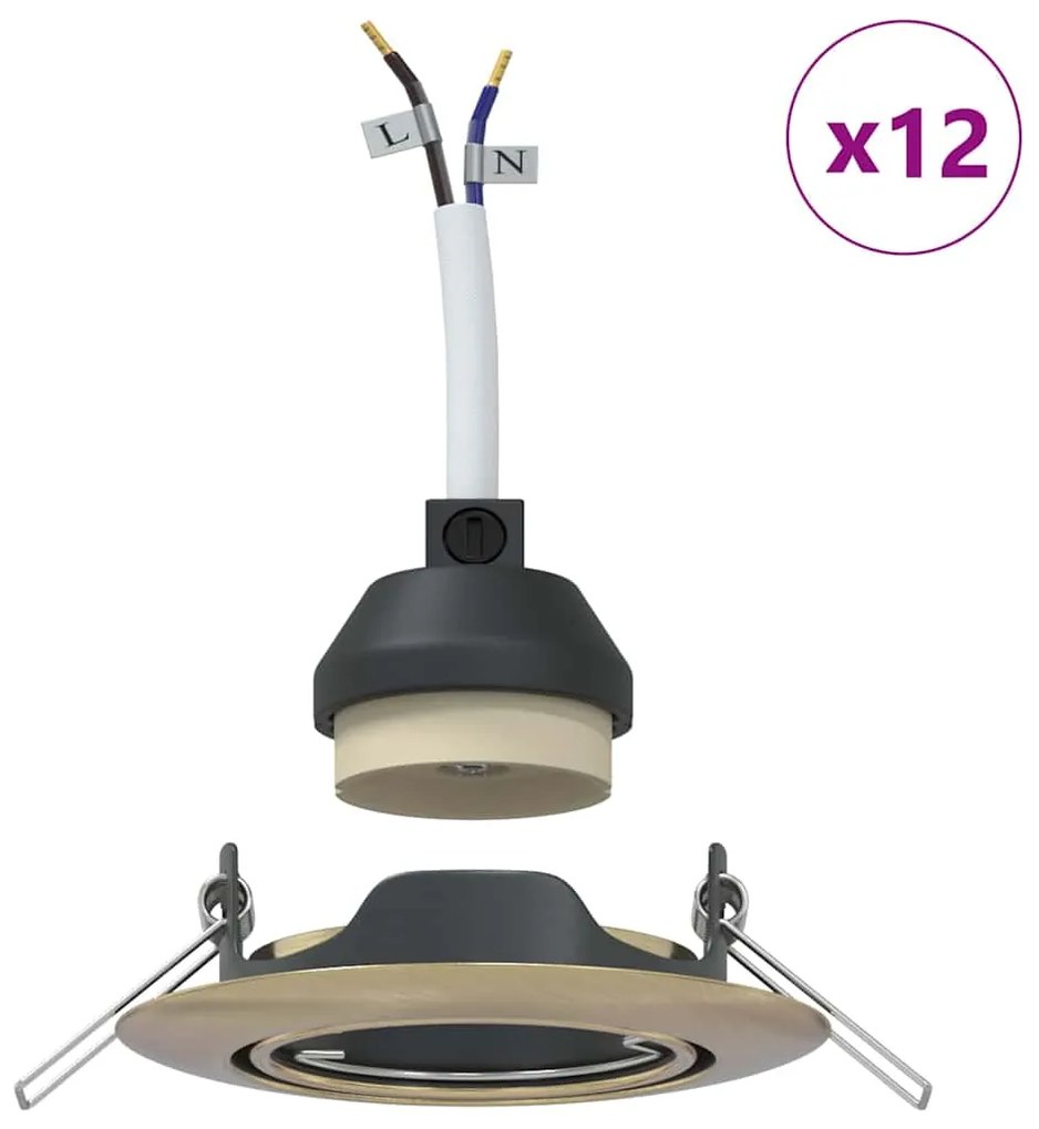 Spots Embutidos 12 pcs Redondo GU10 Latão Ø90 mm Aço