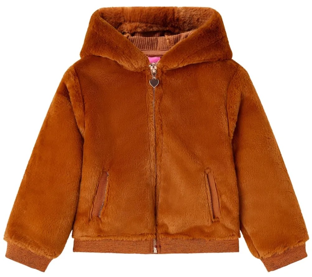 Casaco c/ capuz para criança pelo sintético cor conhaque 104