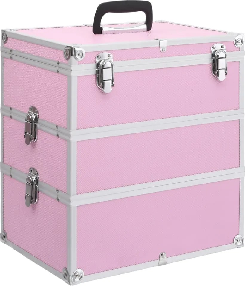 vidaXL Caixa de maquilhagem 37x24x40 cm alumínio cor-de-rosa