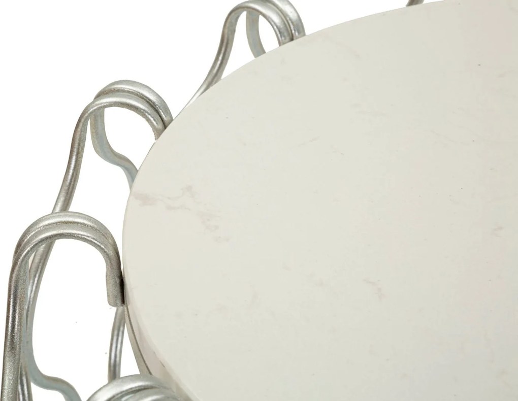 Mesa de Centro Hook - Base de Metal Prata e Topo de Mármore - Ø 47,5 c