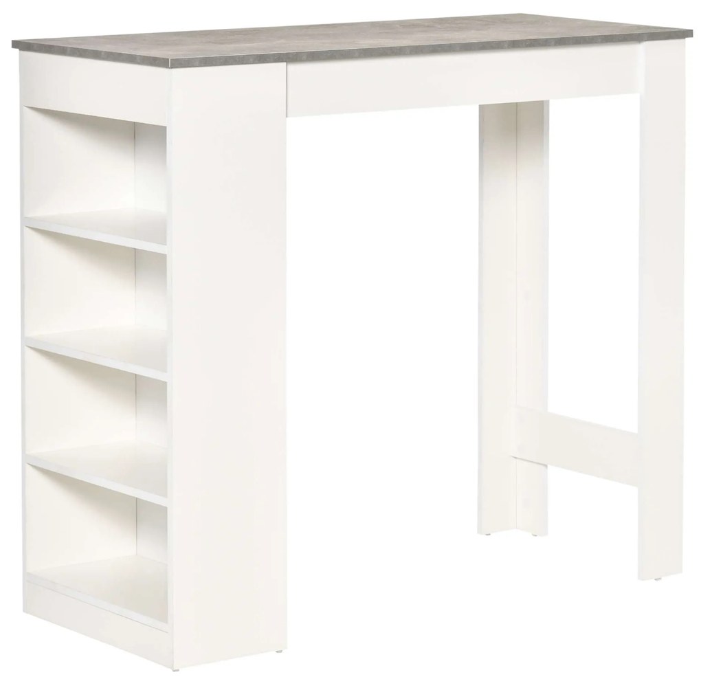 HOMCOM Mesa de Bar Mesa Alta Tipo Bistrô de Cozinha com Prateleiras Estilo Moderno de Melamina para Sala de Jantar Sala de Estar 115x50x102,7cm Branco e Cinza