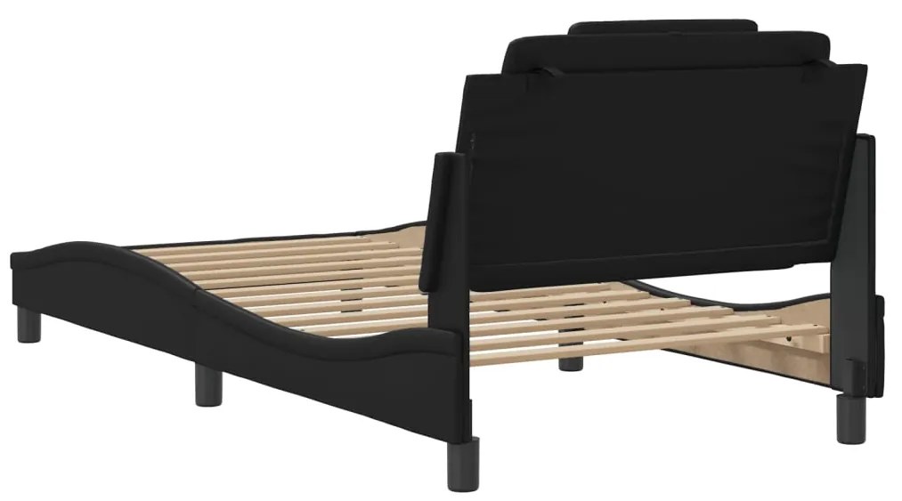 Estrutura cama c/ cabeceira 100x200 cm couro artificial preto