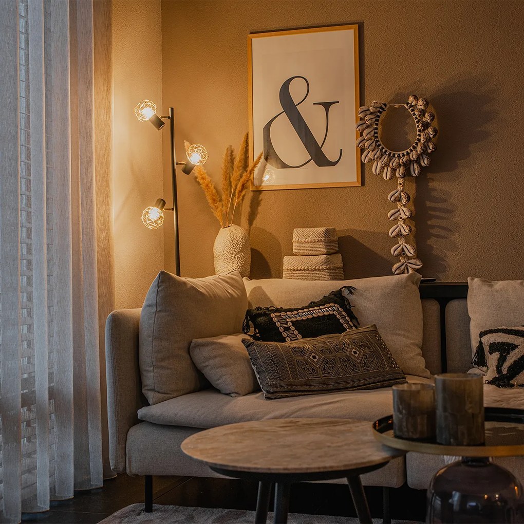 Candeeiro de pé inteligente preto ajustável incl. 3 Wifi P45 - Mesh