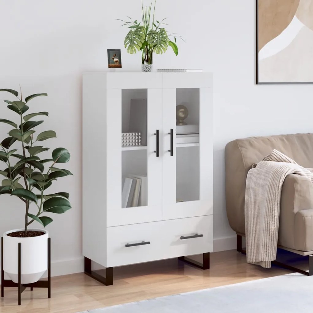 vidaXL Aparador alto 69,5x31x115 cm derivados madeira branco brilhante