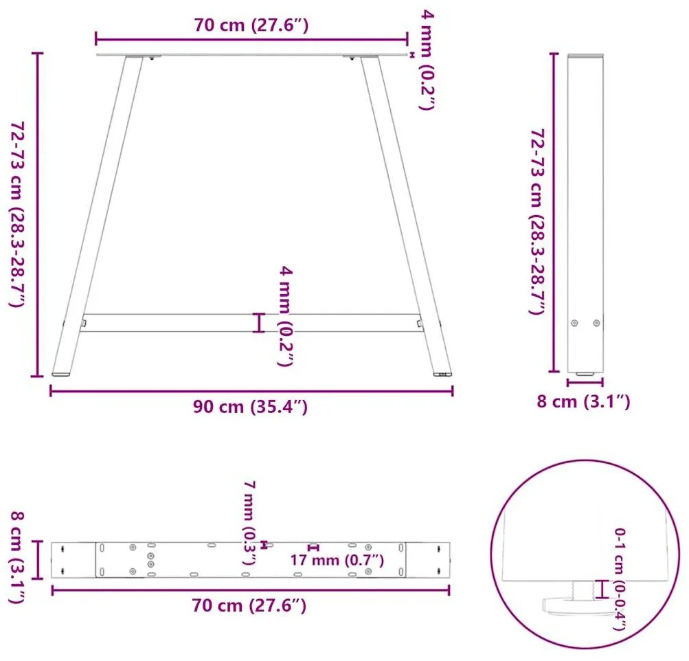 Pés para mesa de jantar em formato A, 2 peças, branco, 90x (72-73) cm,