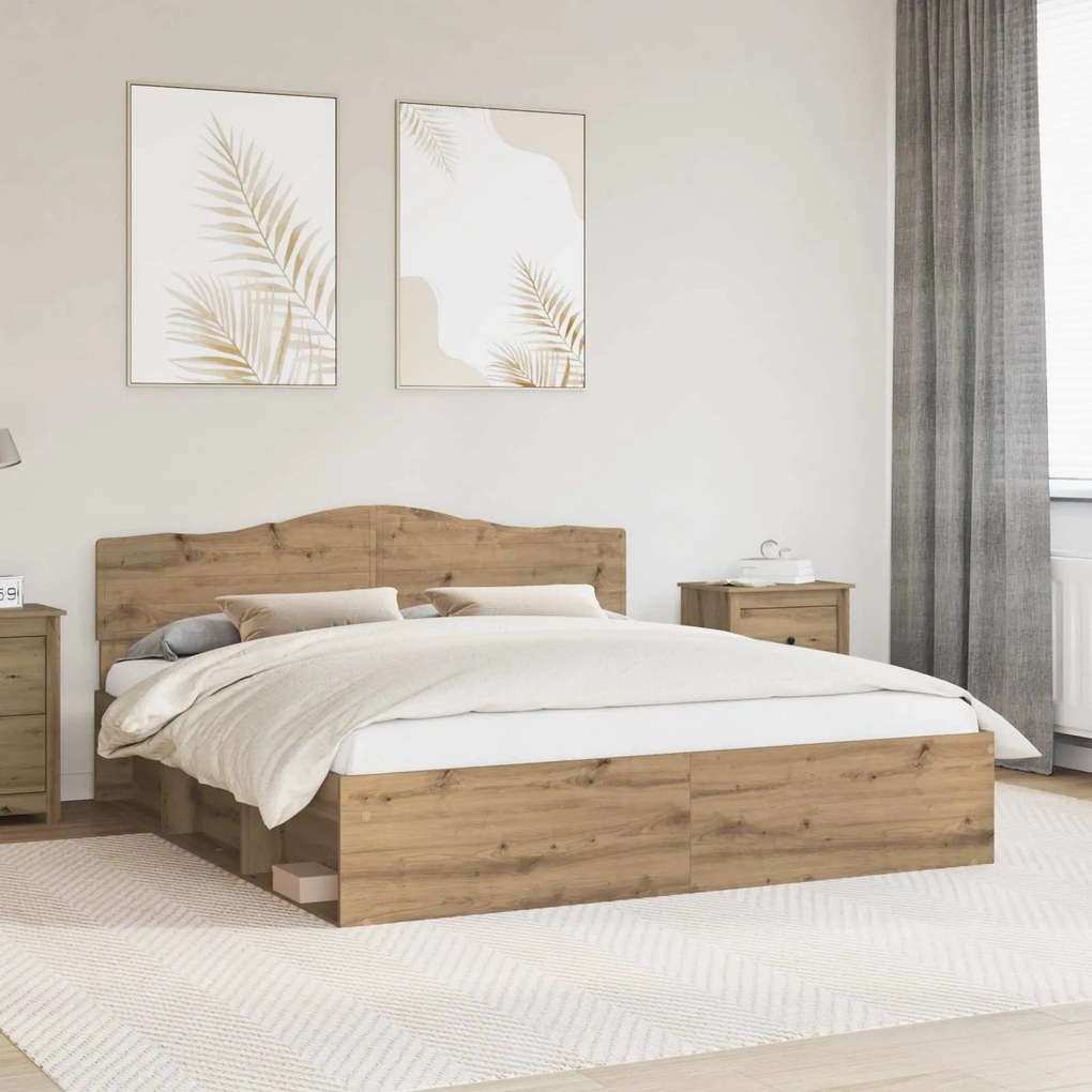 vidaXL Estrutura da Cama com cabeceira Carvalho Artesanal 180 x 200 cm