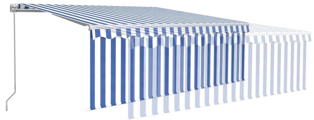 Toldo retrátil manual com estore/LED 4,5x3 m azul e branco