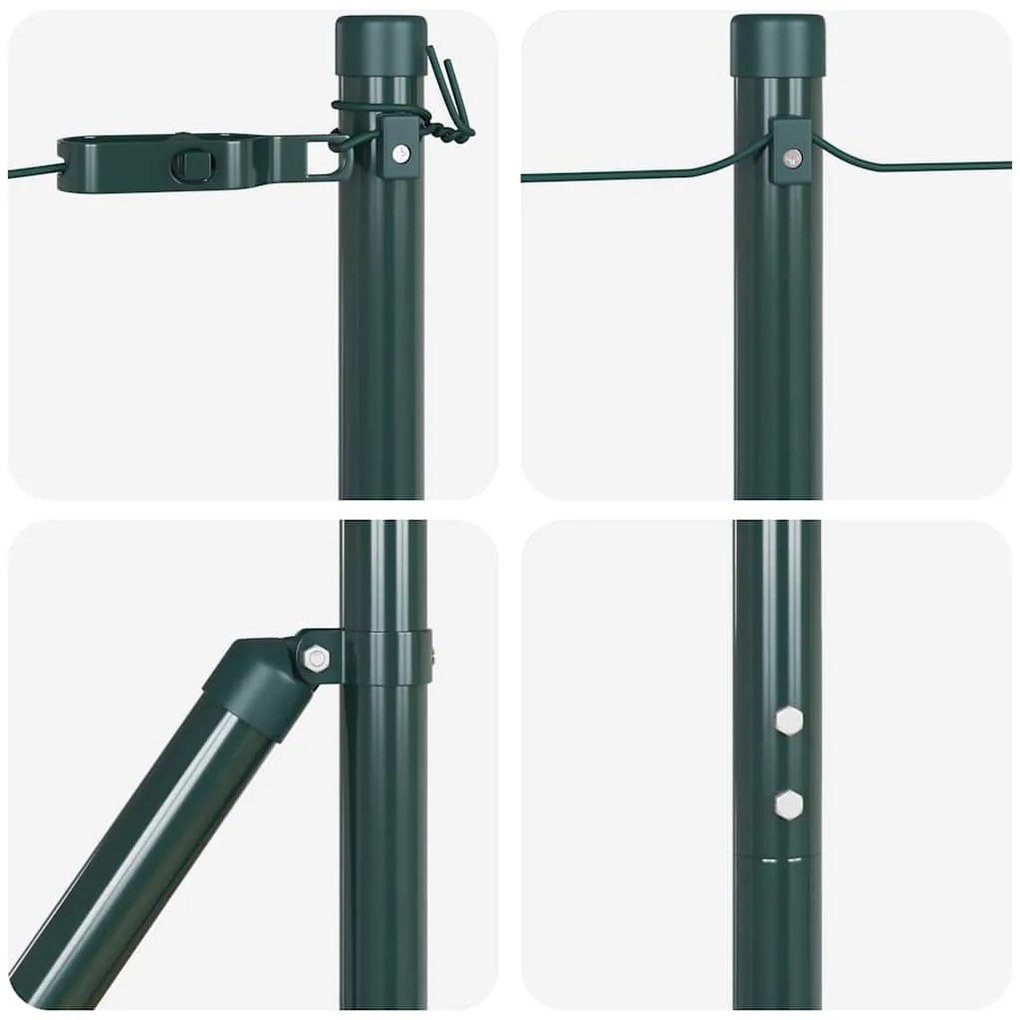 Postes de Cerca 26 pcs Verde Ø32 mm 150 cm Aço Galvanizado