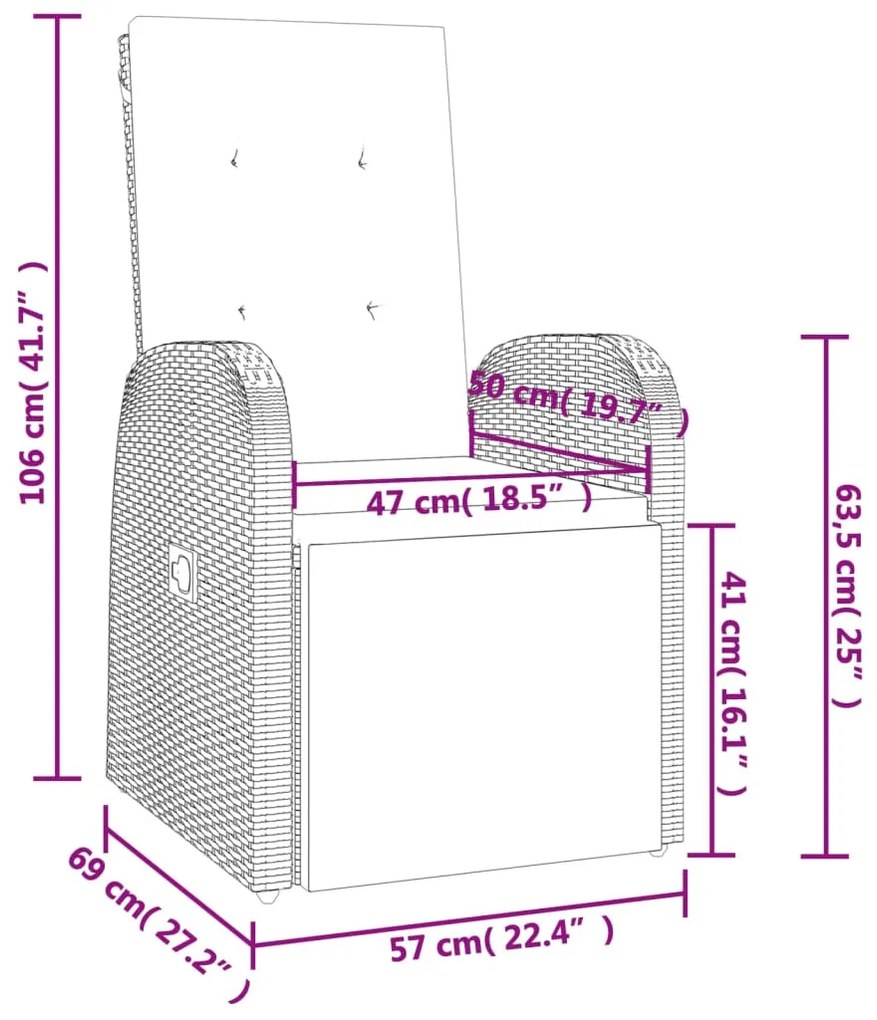 7 pcs conjunto de jantar p/ jardim c/ almofadões vime PE cinza