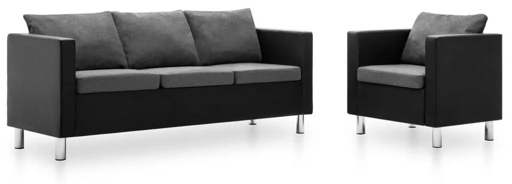 275504 vidaXL Conjunto de sofás couro artificial 2 pcs preto e cinzento-claro