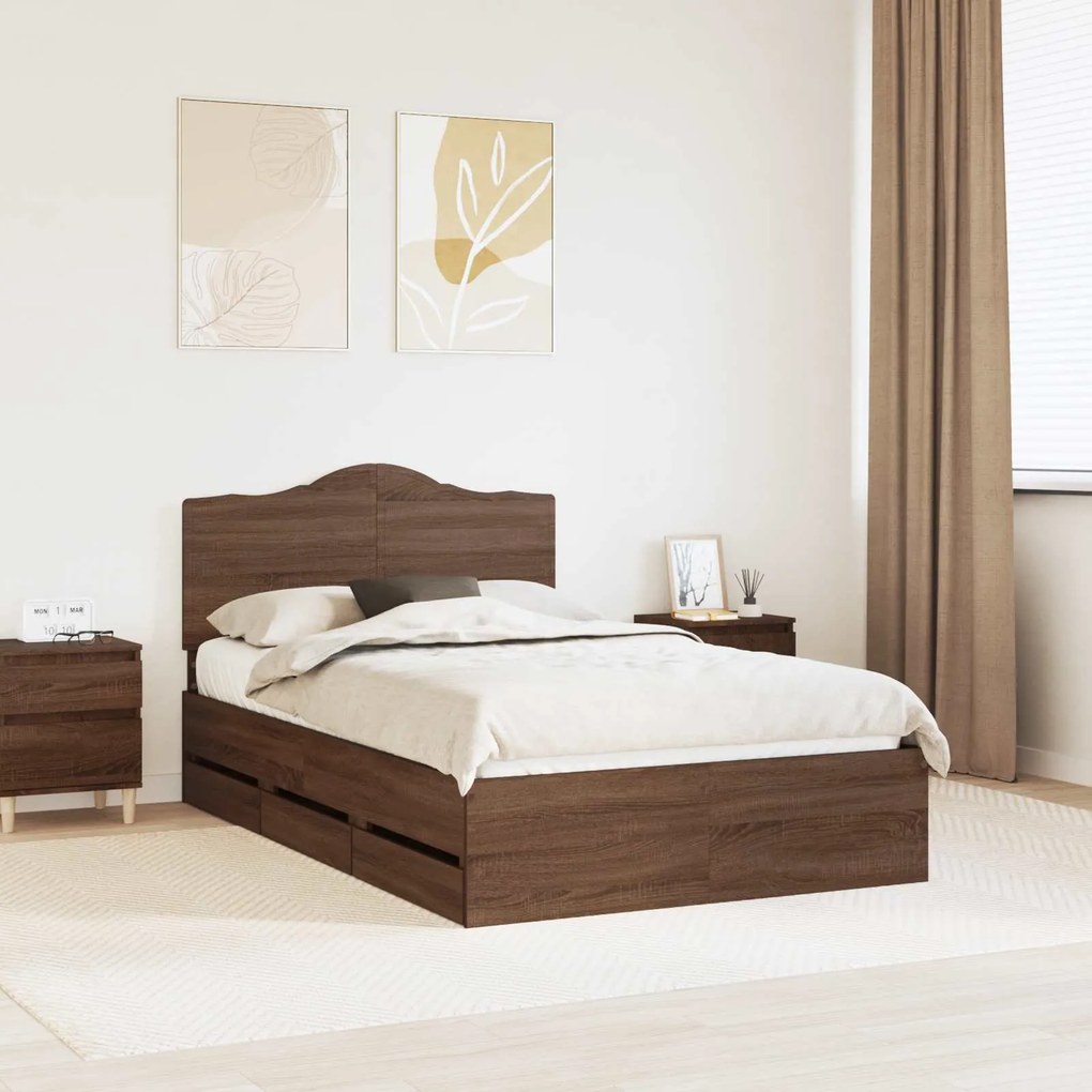 vidaXL Estrutura da Cama com gaveta Carvalho Marrom 120 x 200 cm